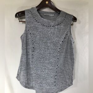 a Chloe K Womens Sleeveless Sheer Grey Rhinestone shirt Tank Top Size M